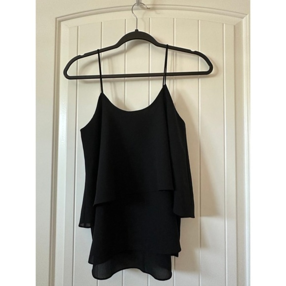 Paper Crane Black Spaghetti Strap‎ Flouncy Layered Top Small